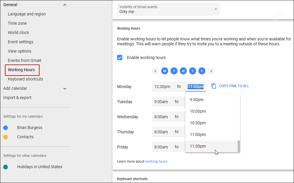 Setel Jam Kerja untuk Kalender Google Setiap Hari