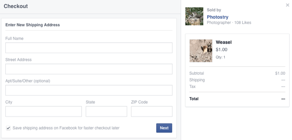 pelanggan memasukkan detail pengiriman untuk pembelian facebook pertama