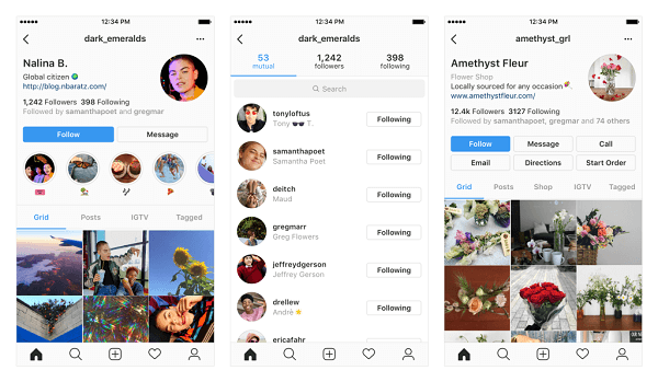 Contoh potensi perubahan pada profil Instagram Anda.