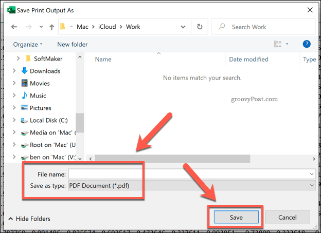 Excel mencetak ke opsi penyimpanan file PDF