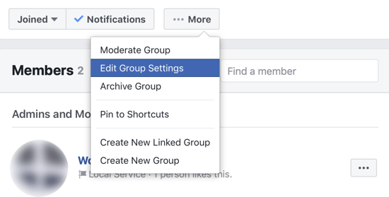 Cara meningkatkan komunitas grup Facebook Anda, opsi menu untuk mengedit pengaturan grup Facebook