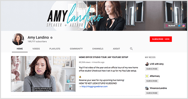 AmyTV adalah saluran YouTube Amy Landino yang telah diubah mereknya. Halaman saluran menampilkan foto-foto Amy dan video yang dia gunakan untuk meluncurkan saluran bermereknya.