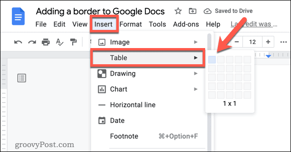 Memasukkan tabel di Google Documents