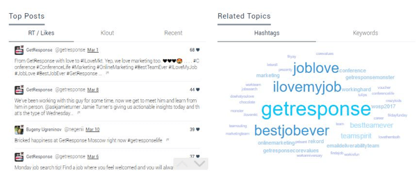 Keyhole menampilkan hashtag dan kata kunci terkait di tag cloud, memberi Anda pemahaman visual tentang topik dan tag yang umumnya terkait dengan konten Instagram Anda.