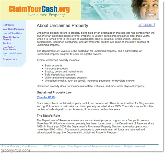 claimyourcash.org properti yang tidak diklaim