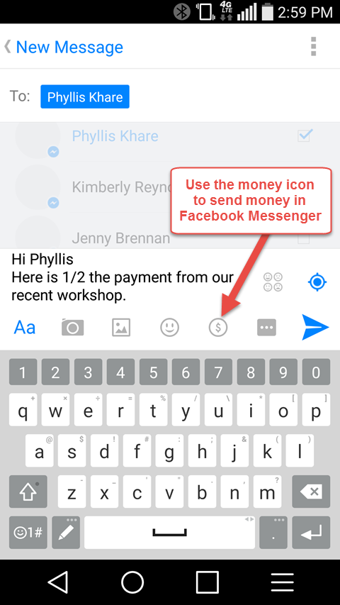 opsi kirim uang di messenger facebook
