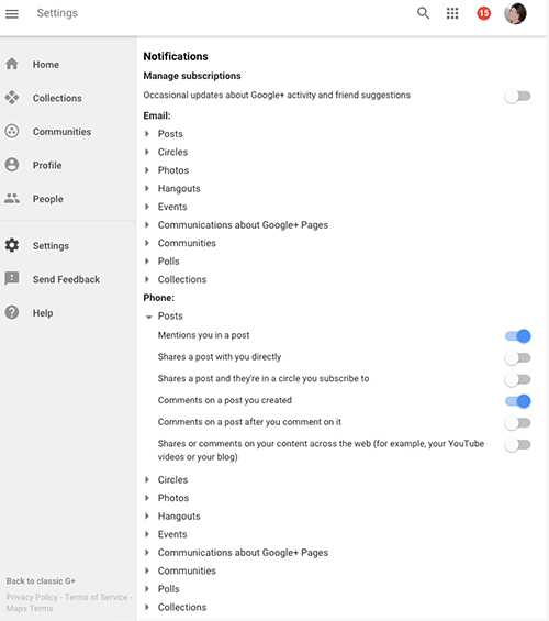googleplus pengaturan notifikasi di desktop