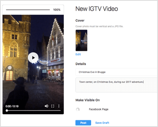 Tambahkan judul dan desktop untuk video IGTV yang diunggah di desktop.