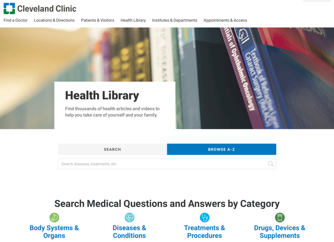 gambar situs web Perpustakaan Kesehatan Klinik Cleveland