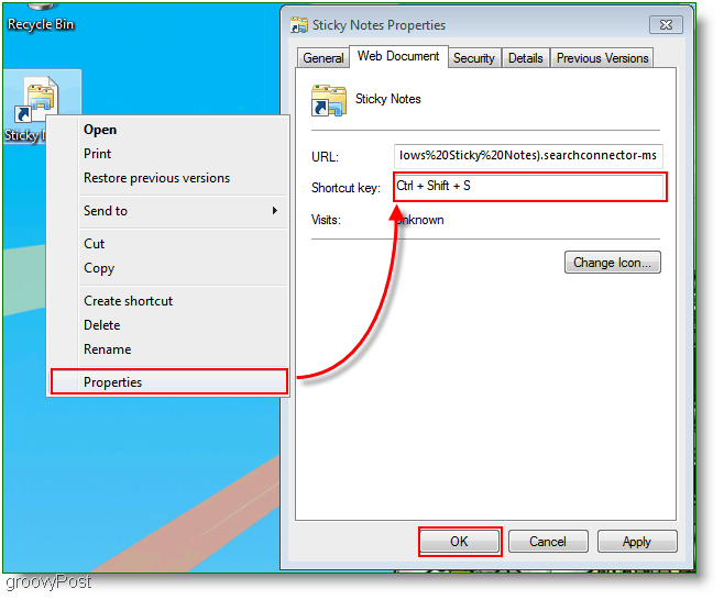 Windows 7 Buat Menu Tugas Tombol Pintas Baru: Screenshot
