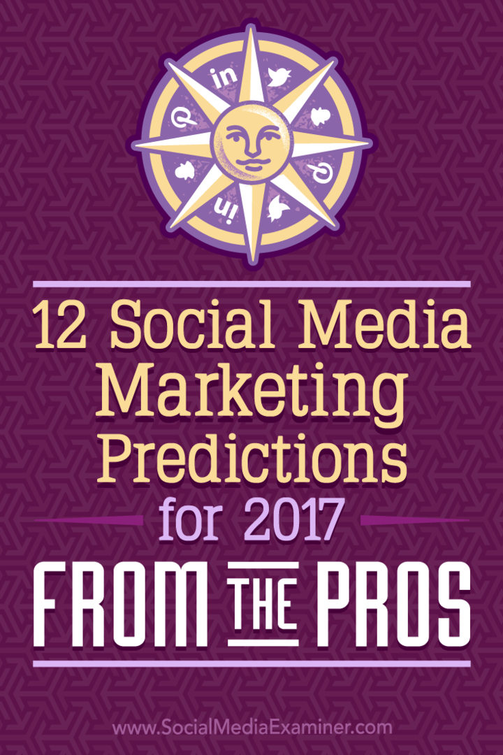 12 Prediksi Pemasaran Media Sosial untuk 2017 Dari Pro oleh Lisa D. Jenkins di Penguji Media Sosial.