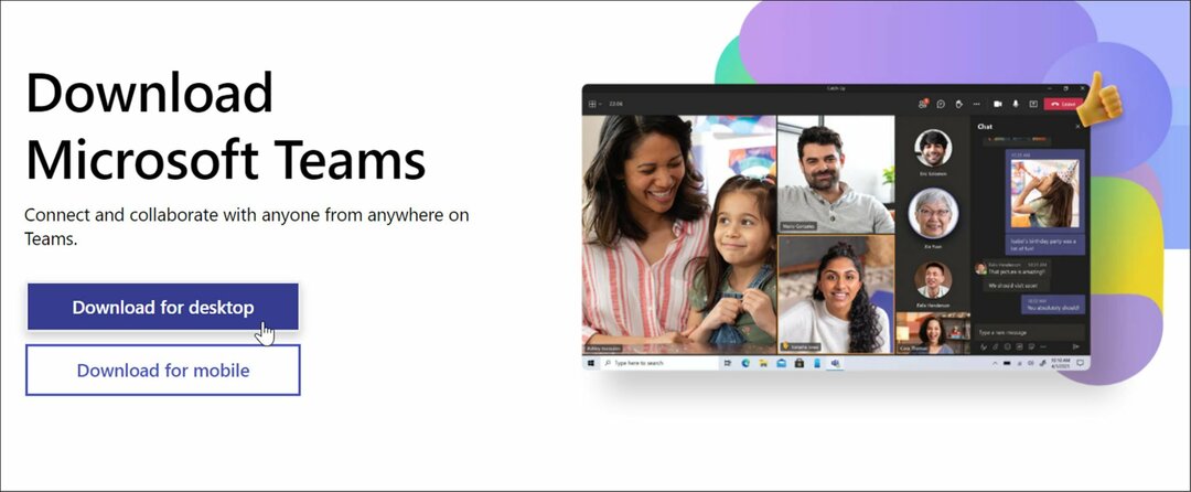 Halaman unduhan Microsoft Teams