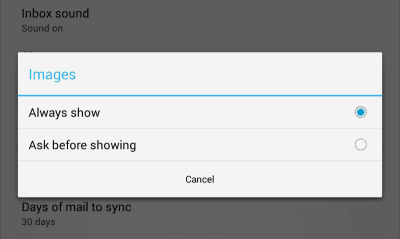 Gambar eksternal Android Gmail tidak pernah