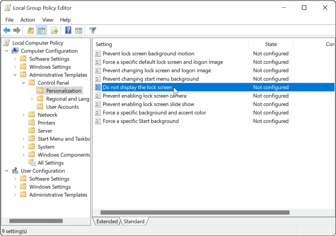 Nonaktifkan layar kunci pada Windows 11
