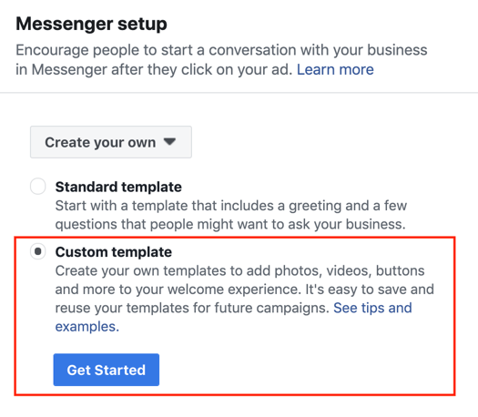 Facebook Click to Messenger ads, langkah 3.
