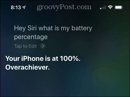 Periksa persentase baterai iPhone menggunakan Siri