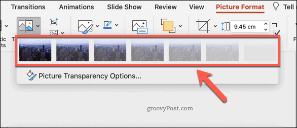 Opsi transparansi PowerPoint