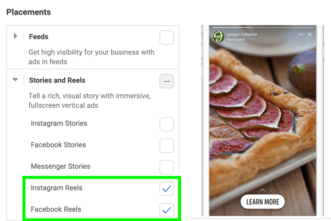 gambar penempatan iklan Stories dan Reel di Meta Ads Manager