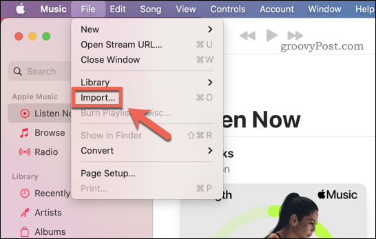 Opsi untuk mengimpor musik di app Musik di Mac