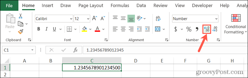 Hentikan Angka Pembulatan Excel dengan Tombol Tambah Desimal