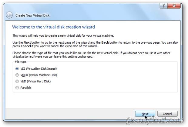 VirtualBox memilih kotak gambar disk tipe virtual windows 8