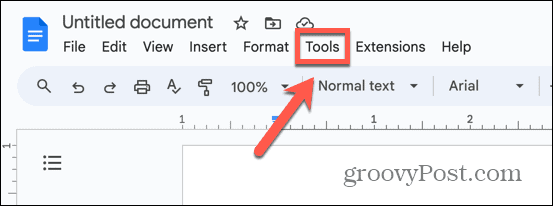 menu alat untuk memperbaiki pemeriksaan ejaan Google Docs tidak berfungsi