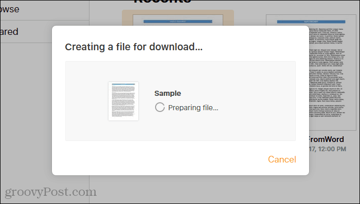 Halaman di iCloud mempersiapkan file Word