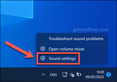 Buka pengaturan suara di Windows 11