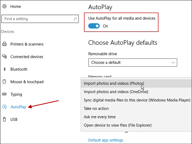 Kelola AutoPlay di Pembaruan Ulang Tahun Windows 10