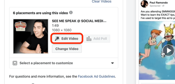 Edit opsi Video untuk iklan video Facebook