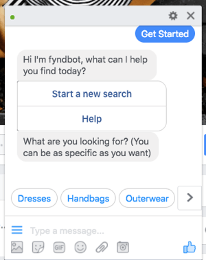 Bot obrolan Facebook Messenger ini membantu pelanggan menemukan pakaian untuk dibeli.