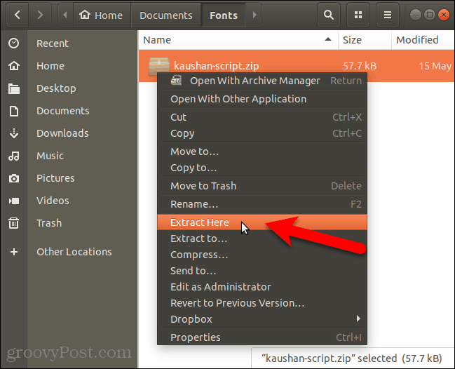 Ekstrak file font di Nautilus di Ubuntu