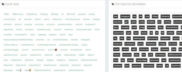 Lihat daftar tag yang Anda gunakan dibandingkan dengan tag teratas di Instagram.