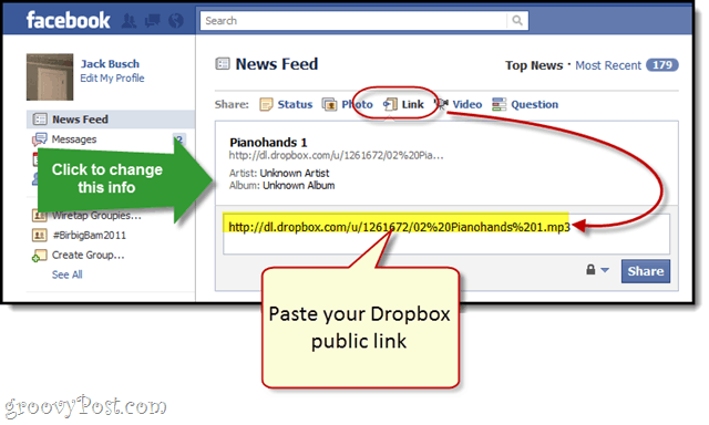 Facebook + Dropbox: Streaming MP3 Gratis di Dinding Facebook Anda