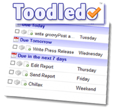 Toodledo menunjukkan hari dalam seminggu