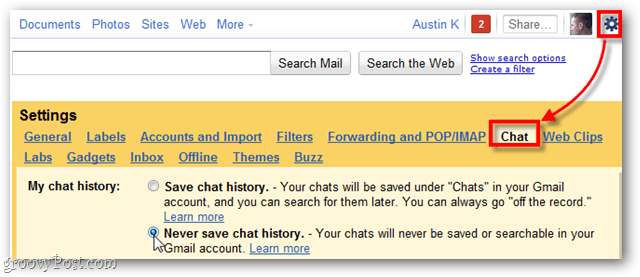 nonaktifkan sepenuhnya Google chat logging