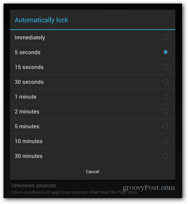 Layar kunci Goggle Nexus 7 secara otomatis mengunci interval