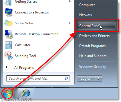 Klik menu Start Orb, lalu klik panel kontrol Di windows 7