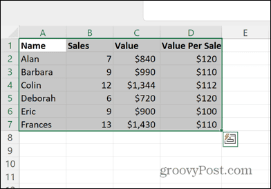 excel semua sel yang dipilih