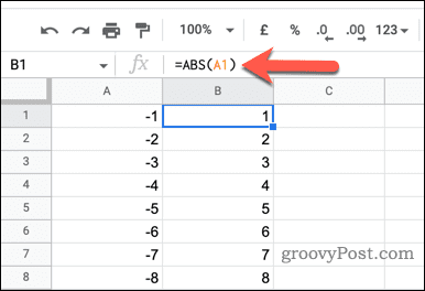 Menggunakan Fungsi ABS di Google Sheets