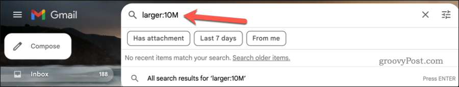 Menjalankan yang lebih besar: cari di bilah pencarian Gmail