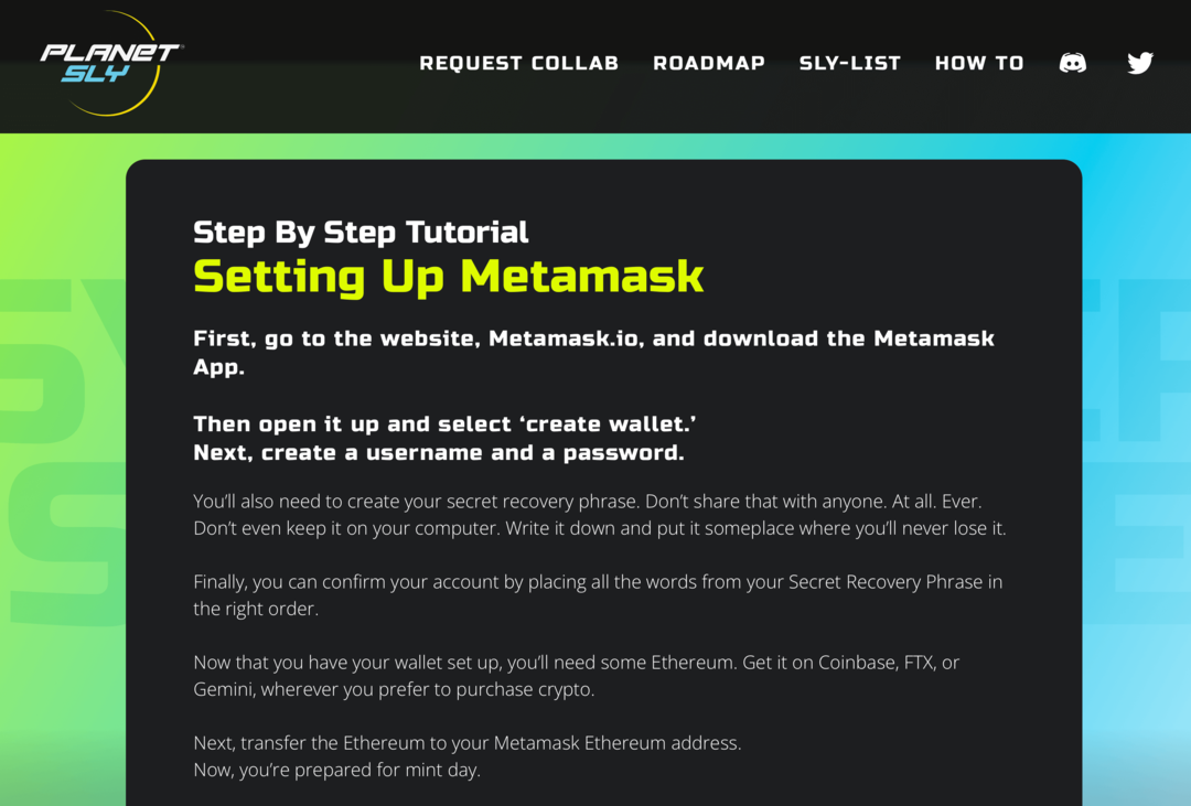 gambar tutorial Metamask di situs PlanetSLY