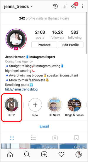 Ikon IGTV di profil Instagram