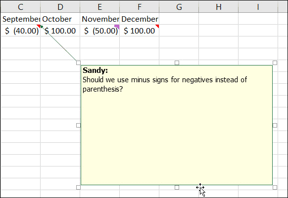 Ubah ukuran atau Pindahkan Catatan di Excel