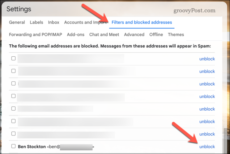 Buka blokir pengguna di Gmail