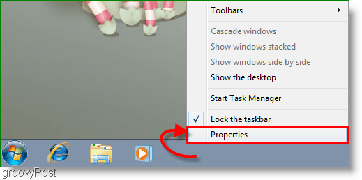 Windows 7 Properties dari Screenshot Taskbar