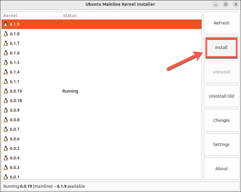 linux instal kernel yang diperbarui di arus utama