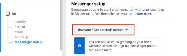 Facebook Click to Messenger ads, langkah 2.