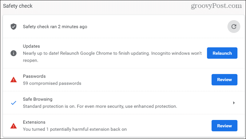 Hasil Pemeriksaan Keamanan Chrome