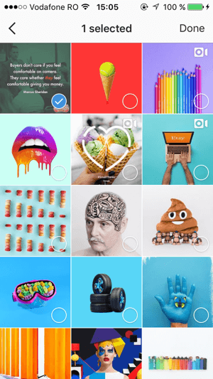 Pilih postingan tersimpan yang ingin Anda tambahkan ke koleksi Instagram Anda, lalu ketuk Selesai.